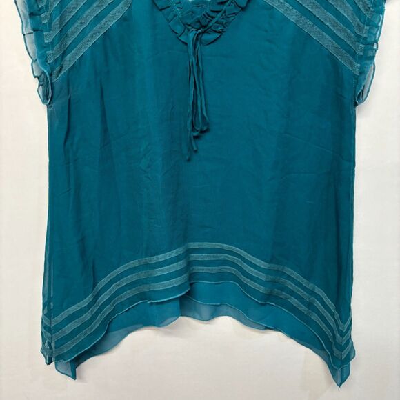 Sundance Women Sheer Ruffle 100% Silk Blouse Top Shirt Size Medium C037 -6 - Picture 9 of 14